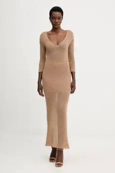 Liviana Conti rochie cu lana culoarea maro, maxi, drept, L5WG63 imagine