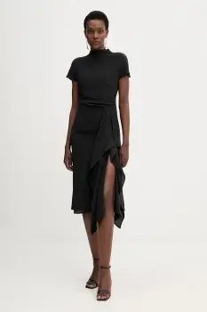 Liviana Conti rochie de matase culoarea negru, midi, evazati, L5WS15 imagine