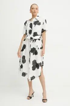 Liviana Conti rochie din in culoarea bej, midi, drept, L5SL53 imagine