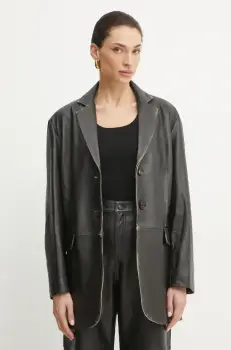 Liviana Conti sacou de piele culoarea negru, un singur rand de nasturi, neted, F5SX41 imagine