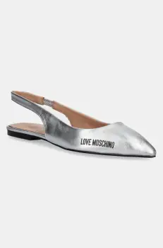Love Moschino balerini de piele culoarea argintiu, cu toc deschis, JA11021G1MIF0902 imagine