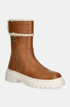 Love Moschino botine femei, culoarea bej, cu toc plat, izolare usoara, JA24245G0LIC620A imagine