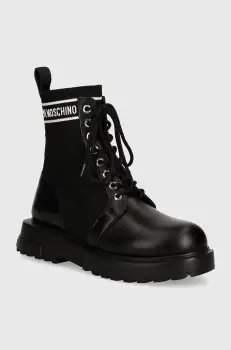Love Moschino botine femei, culoarea negru, cu toc plat, JA24144G1LIYJ000 imagine