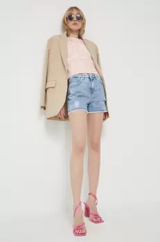 Love Moschino pantaloni scurti jeans femei, neted, high waist imagine