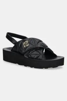 Love Moschino sandale de piele femei, culoarea negru, cu platforma, JA16044I1MIE0000 imagine