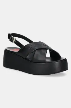 Love Moschino sandale de piele femei, culoarea negru, cu platforma, JA16187I0MIA0000 imagine