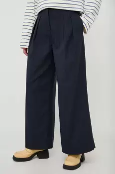 Lovechild pantaloni femei, culoarea albastru marin, lat, high waist imagine