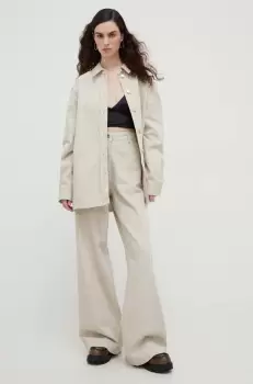 Lovechild pantaloni femei, culoarea bej, drept, high waist imagine