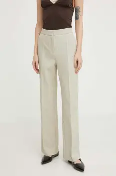 Lovechild pantaloni femei, culoarea bej, drept, high waist imagine
