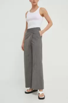 Lovechild pantaloni femei, culoarea gri, lat, high waist imagine