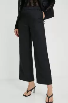 Lovechild pantaloni femei, culoarea negru, lat, high waist imagine