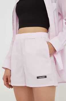 Lovechild pantaloni scurti din bumbac culoarea roz, cu imprimeu, high waist imagine