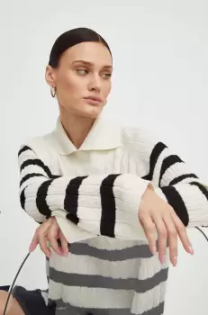 Lovechild pulover de lana femei, culoarea bej, cu guler imagine