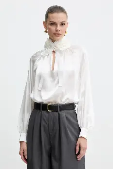 Luisa Spagnoli bluza de matase culoarea bej, cu imprimeu, 542316 imagine