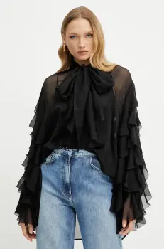 Luisa Spagnoli bluza de matase culoarea negru, uni, 542199 imagine