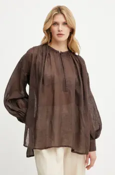 Luisa Spagnoli bluza din in culoarea maro, uni, 542157 imagine