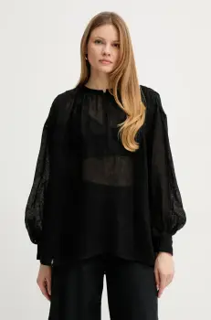 Luisa Spagnoli bluza din in culoarea negru, uni, 542157 imagine