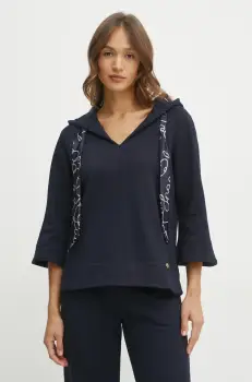 Luisa Spagnoli bluza femei, culoarea albastru marin, cu gluga, neted, 541846 imagine