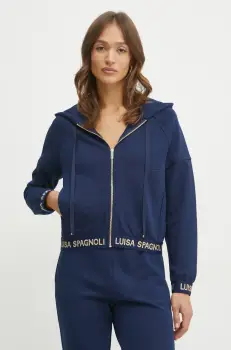 Luisa Spagnoli bluza femei, culoarea albastru marin, cu gluga, neted, 541853 imagine
