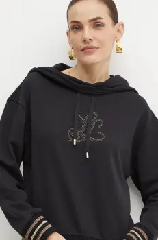 Luisa Spagnoli hanorac din amestec de lana LIEVI culoarea negru, cu gluga, cu imprimeu, 541457 imagine