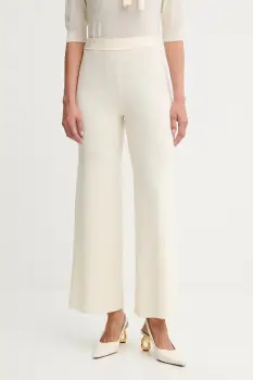 Luisa Spagnoli pantaloni de lana culoarea bej, drept, high waist, 100103 imagine