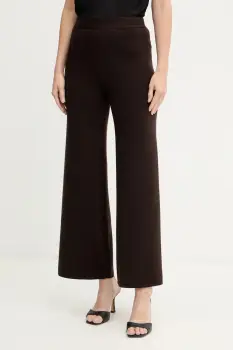 Luisa Spagnoli pantaloni de lana culoarea maro, drept, high waist, 100103 imagine