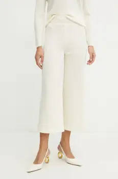 Luisa Spagnoli pantaloni de lana femei, culoarea bej, lat, high waist, 541830 imagine