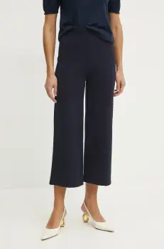 Luisa Spagnoli pantaloni de lana femei, culoarea bleumarin, lat, high waist, 541830 imagine