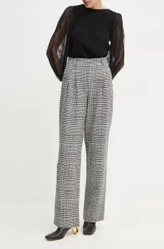 Luisa Spagnoli pantaloni de lana ODINETTE culoarea negru, drept, high waist, 541405 imagine