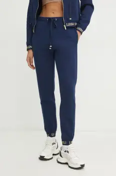 Luisa Spagnoli pantaloni de trening femei, culoarea albastru marin, neted, 541858 imagine