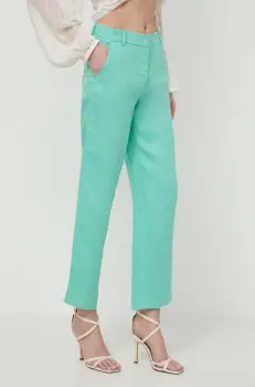 Luisa Spagnoli pantaloni din in ARGANO culoarea verde, drept, high waist, 541139 imagine