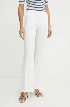 Luisa Spagnoli pantaloni din in femei, culoarea bej, evazati, high waist, 542052 imagine