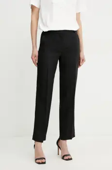 Luisa Spagnoli pantaloni din in femei, culoarea negru, drept, medium waist, 542090 imagine