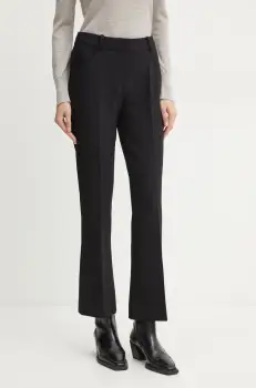 Luisa Spagnoli pantaloni din lana culoarea negru, evazati, high waist, 541597 imagine