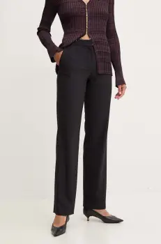Luisa Spagnoli pantaloni din lana OLMETO culoarea negru, drept, high waist, 541321 imagine