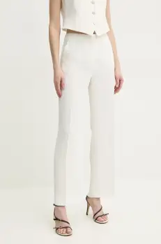 Luisa Spagnoli pantaloni femei, culoarea bej, drept, high waist, 542013 imagine