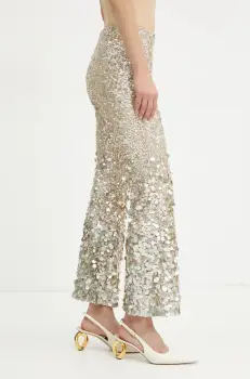 Luisa Spagnoli pantaloni femei, culoarea bej, evazati, high waist, 541579 imagine