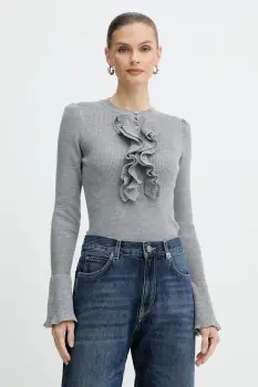 Luisa Spagnoli pulover de lana culoarea gri, calduros, 100114 imagine