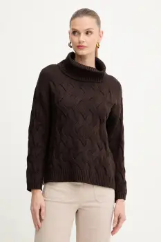 Luisa Spagnoli pulover de lana culoarea maro, cu guler, 100173 imagine