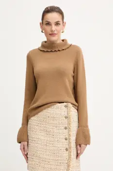 Luisa Spagnoli pulover de lana culoarea maro, cu guler, 100236 imagine