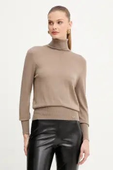 Luisa Spagnoli pulover de lana culoarea maro, light, cu guler, 100106 imagine