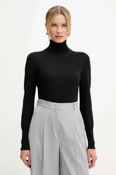 Luisa Spagnoli pulover de lana culoarea negru, light, cu guler, 100106 imagine