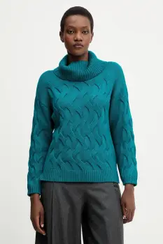Luisa Spagnoli pulover de lana culoarea turcoaz, cu guler, 100173 imagine