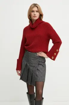 Luisa Spagnoli pulover de lana femei, culoarea bordo, cu guler, 58533 imagine