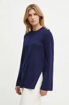 Luisa Spagnoli pulover de lana MOSE femei, culoarea albastru marin, light, 58407 imagine
