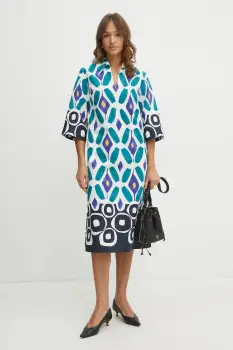 Luisa Spagnoli rochie culoarea alb, midi, dreapta, 542073 imagine