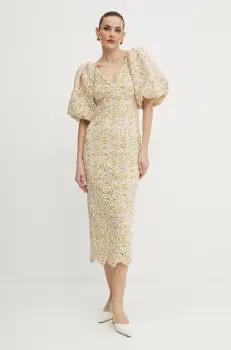 Luisa Spagnoli rochie culoarea bej, midi, drept, 542142 imagine