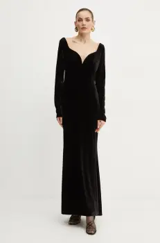 Luisa Spagnoli rochie de catifea culoarea negru, maxi, mulata, 541581 imagine