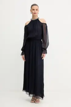 Luisa Spagnoli rochie de matase culoarea bleumarin, maxi, evazati, 542359 imagine