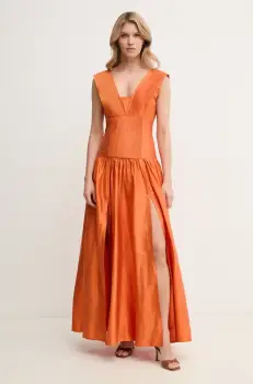 Luisa Spagnoli rochie de matase culoarea portocaliu, maxi, evazati, 542132 imagine